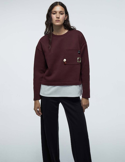 Sudadera con efecto doble prenda para mujer 1
