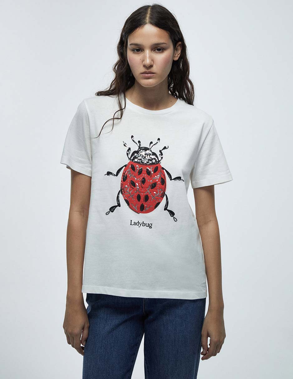 Camiseta cuello redondo manga corta de algodón